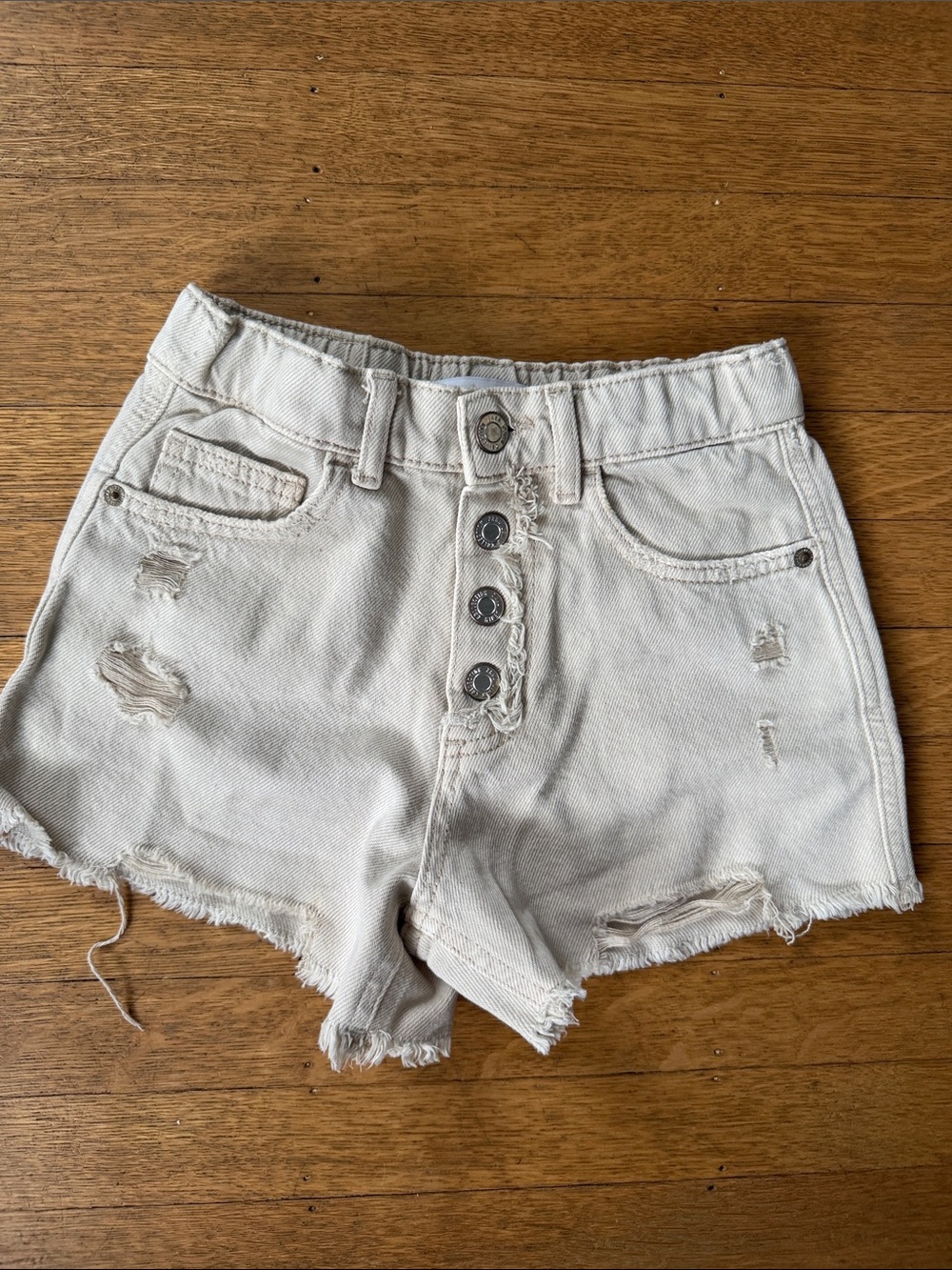Zara Girl Distressed High-Waist Denim Shorts - Light Beige size 9